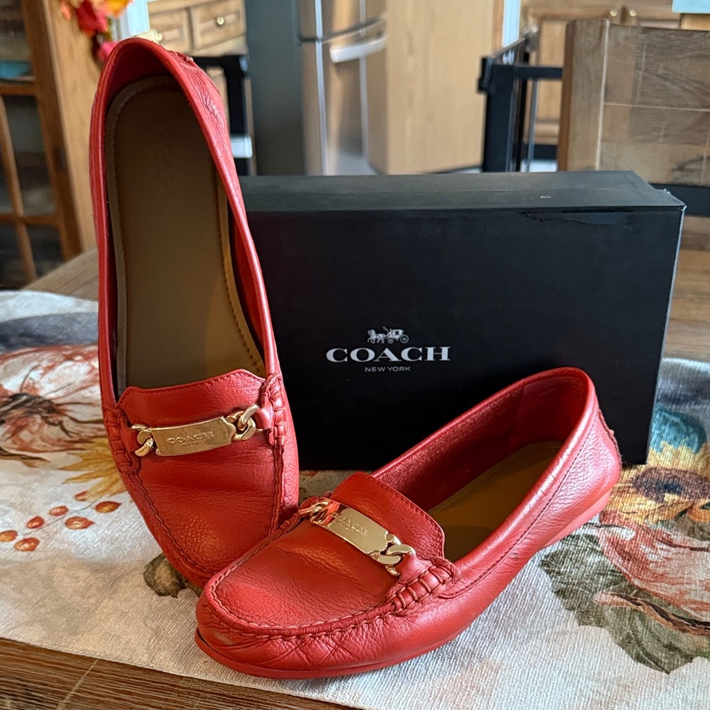 Coach Women's Vibrant Red Leather Loafers